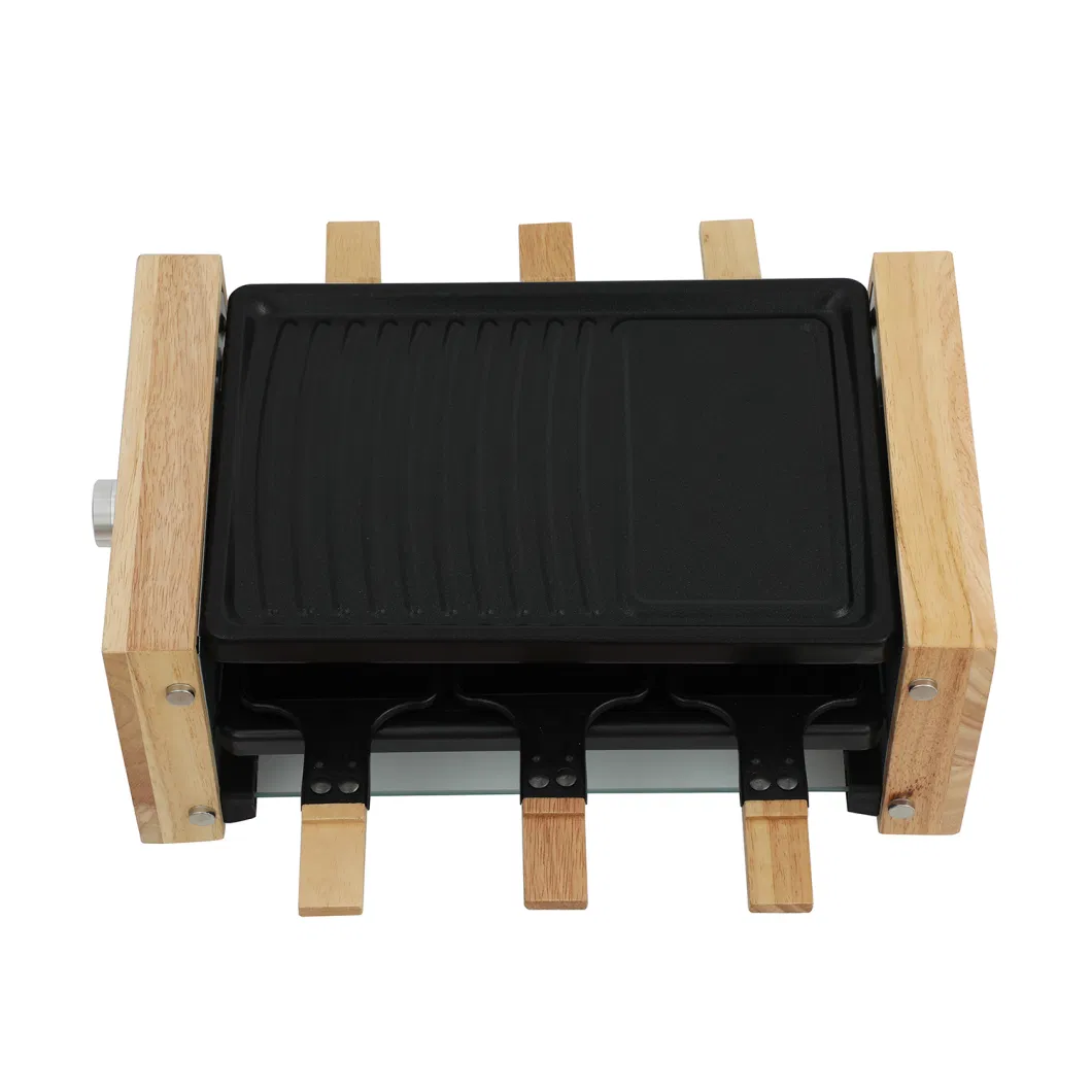 Indoor BBQ Wooden Raclette Grill with Wooden Handle Small Pans